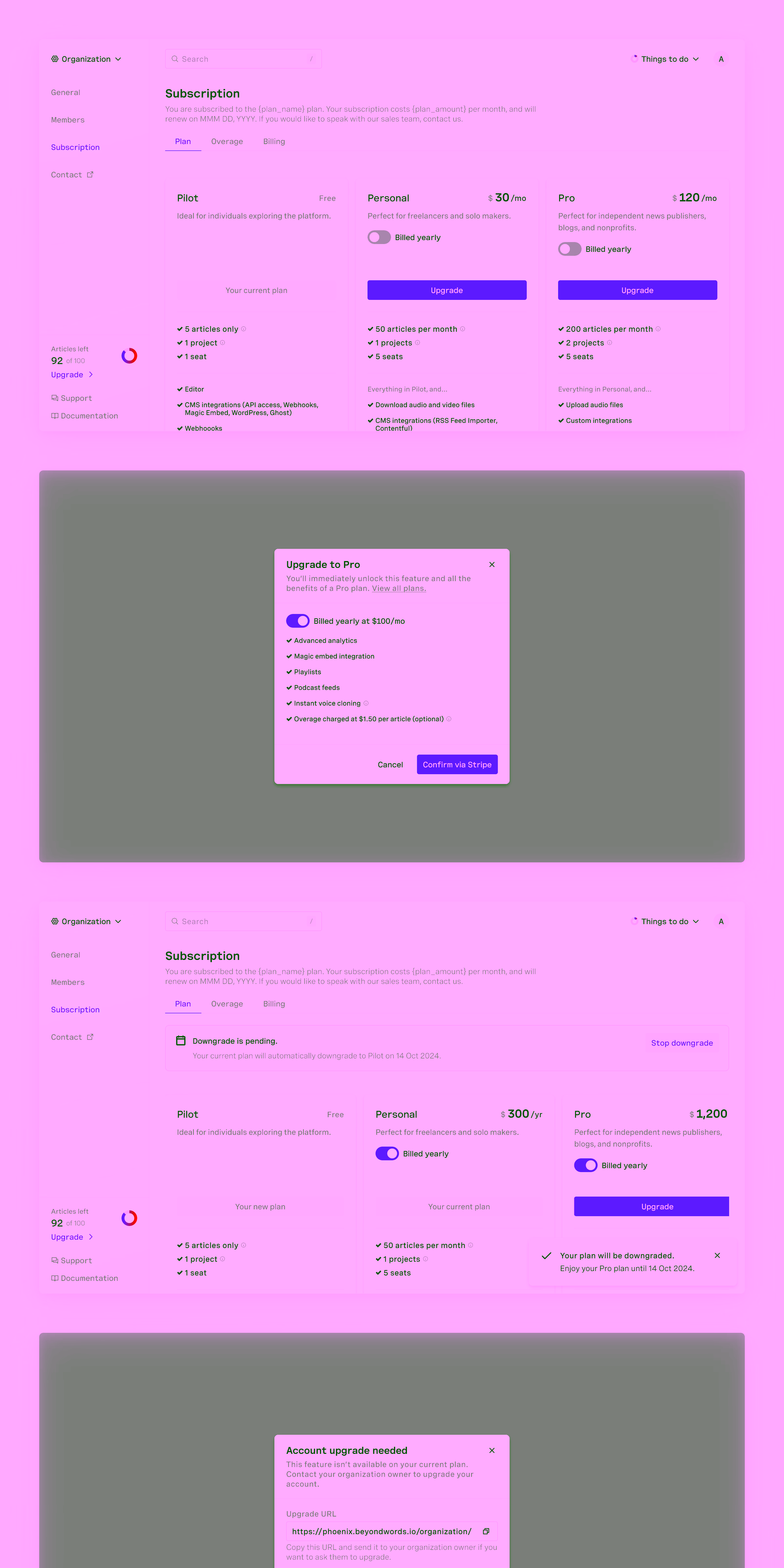 Account management interface
