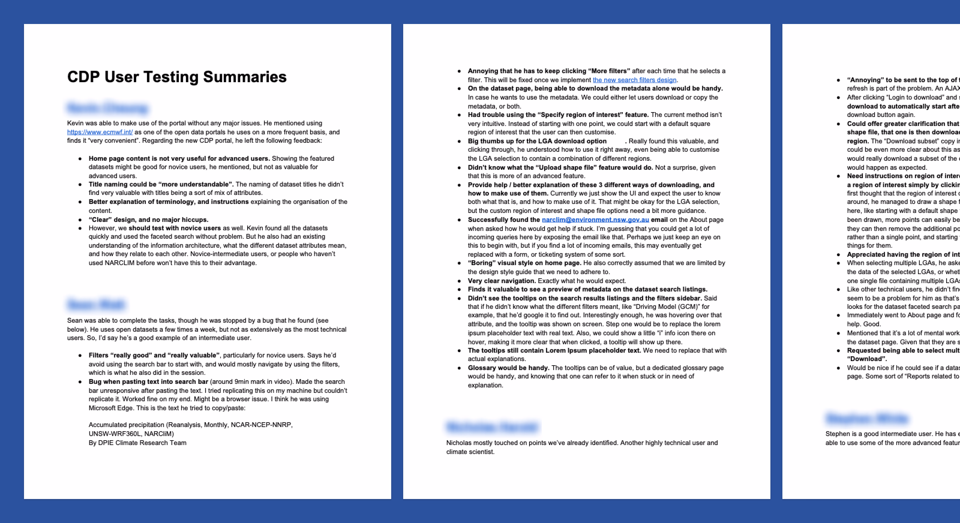 Summary of user testing findings