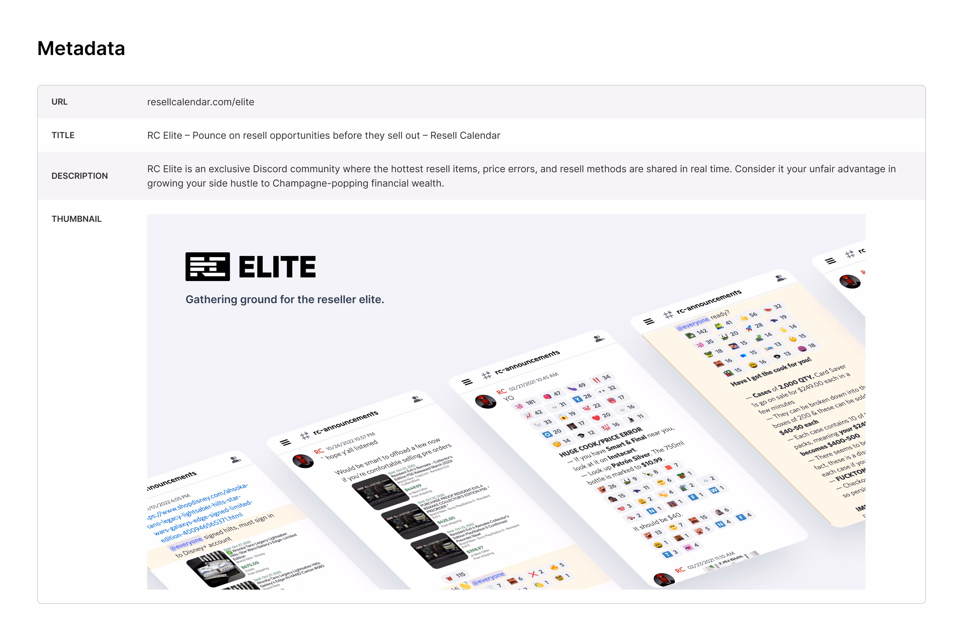 Meta tag designs for social sharing previews