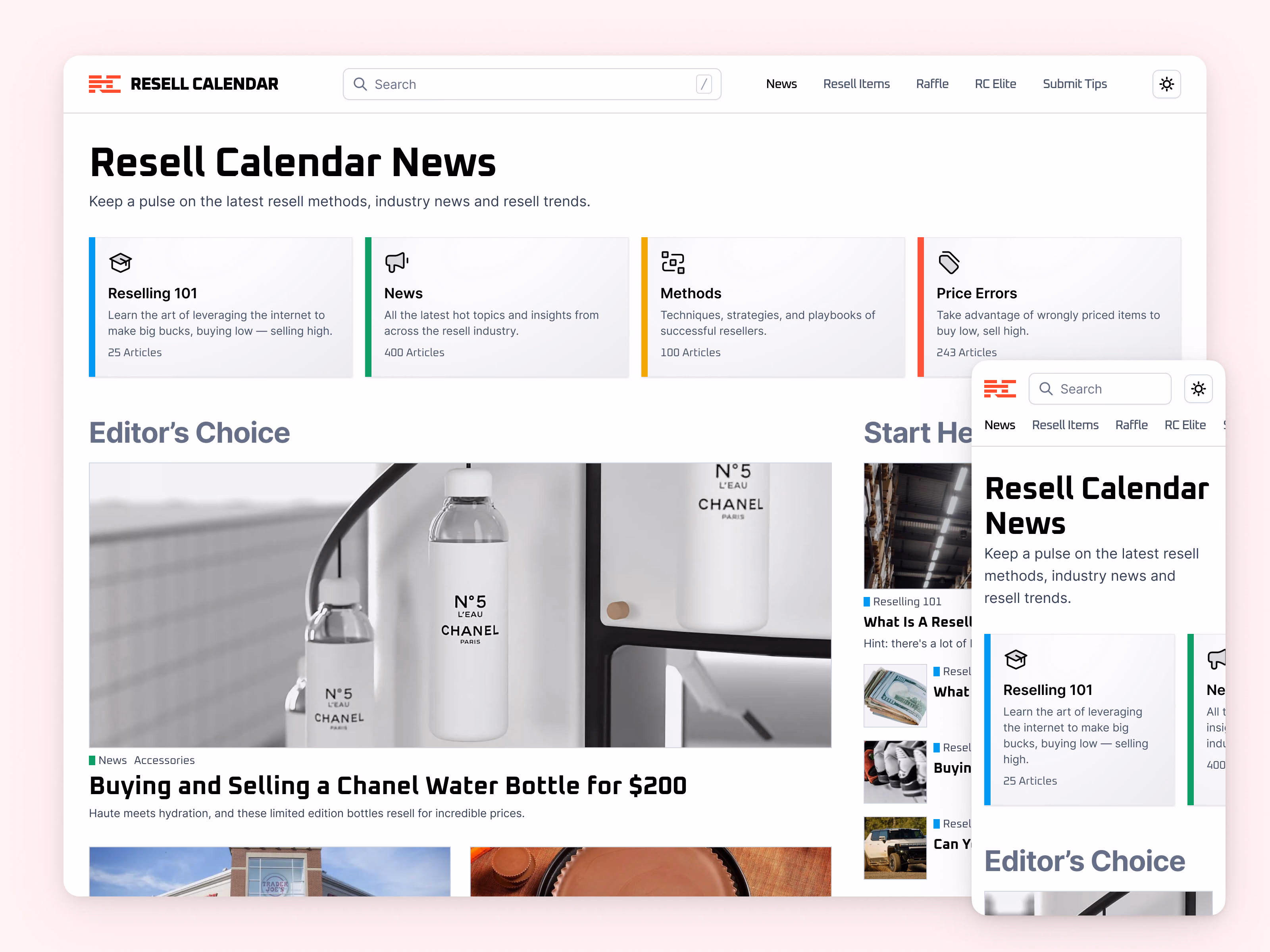 News overview page with latest resale market updates