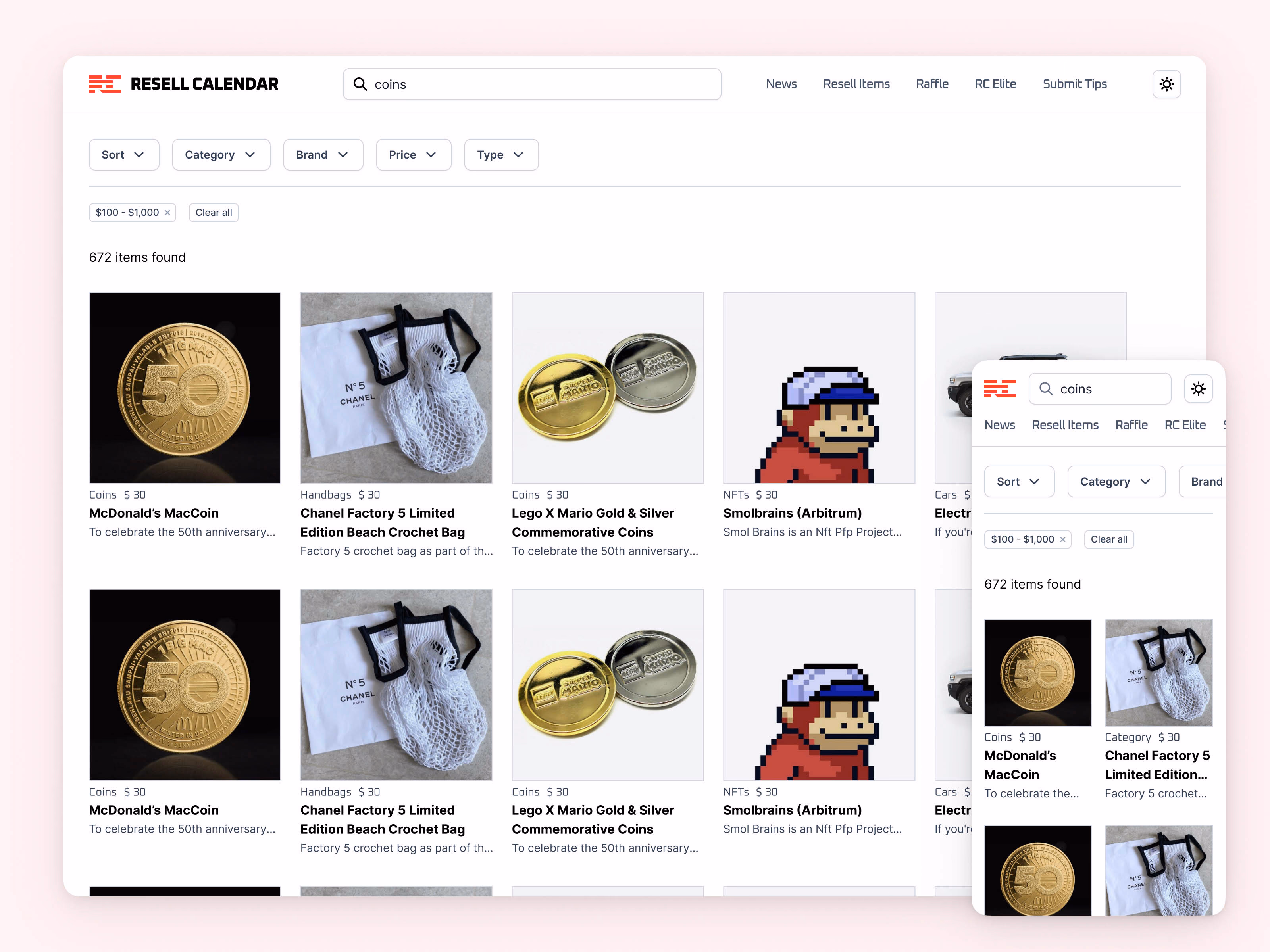 Search results overview with product listings