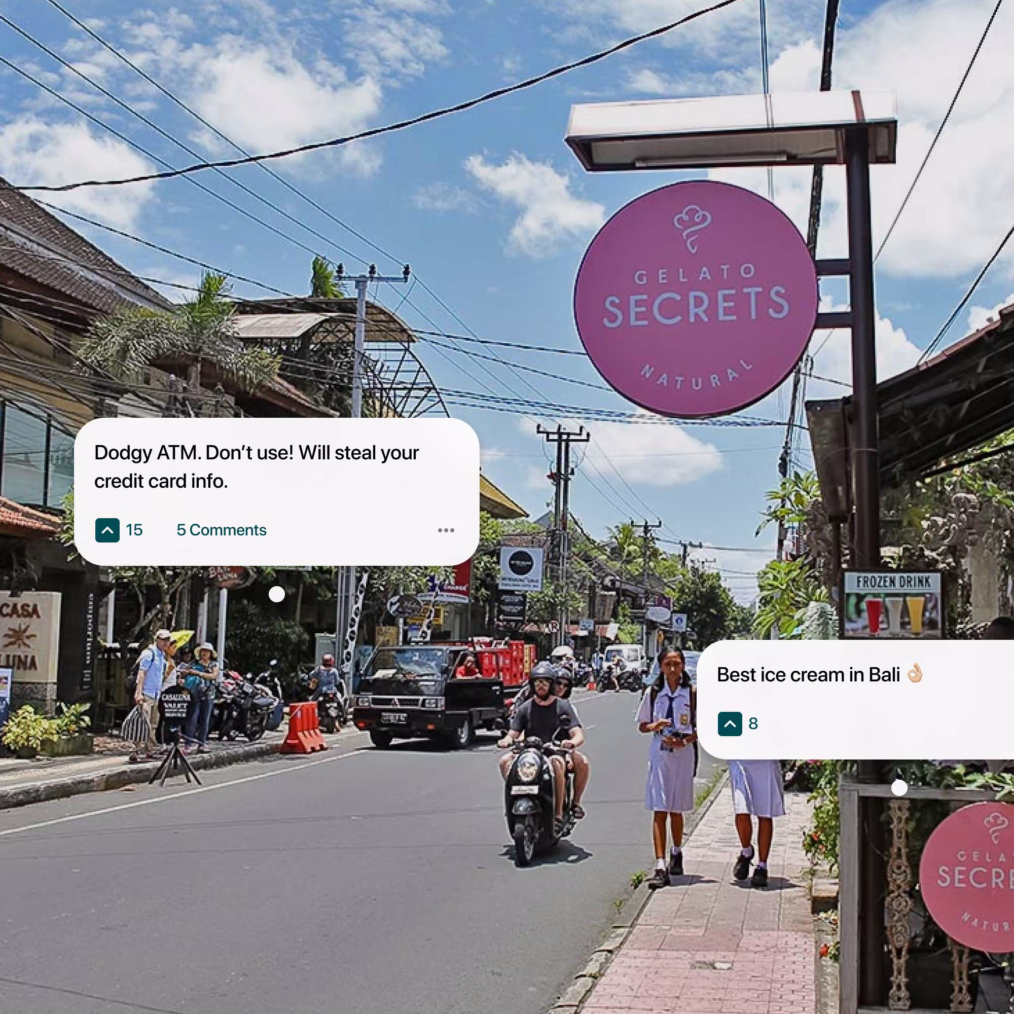 Concept sketch of a story pinned to a street in Bali
