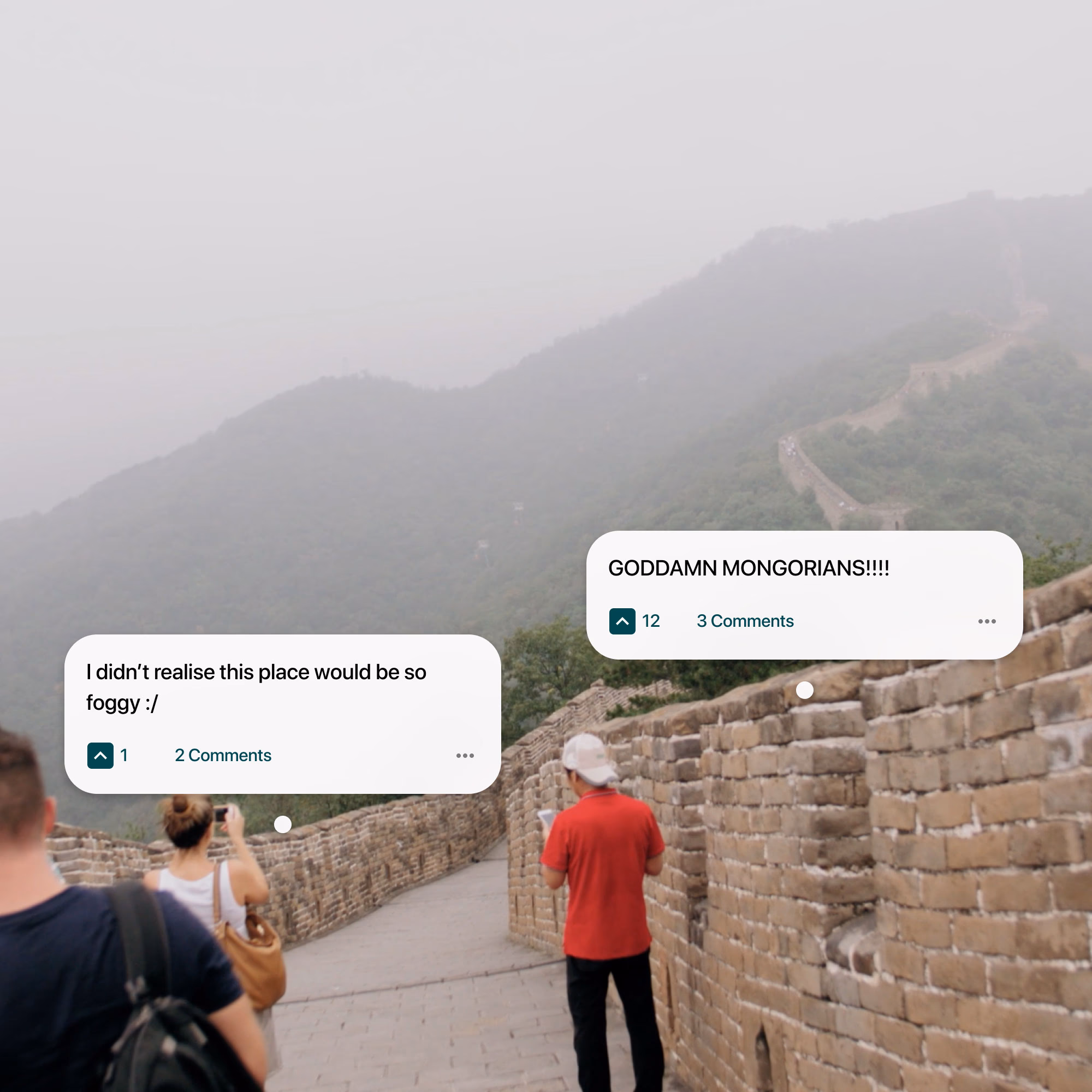 Concept sketch of a story pinned to the Great Wall of China