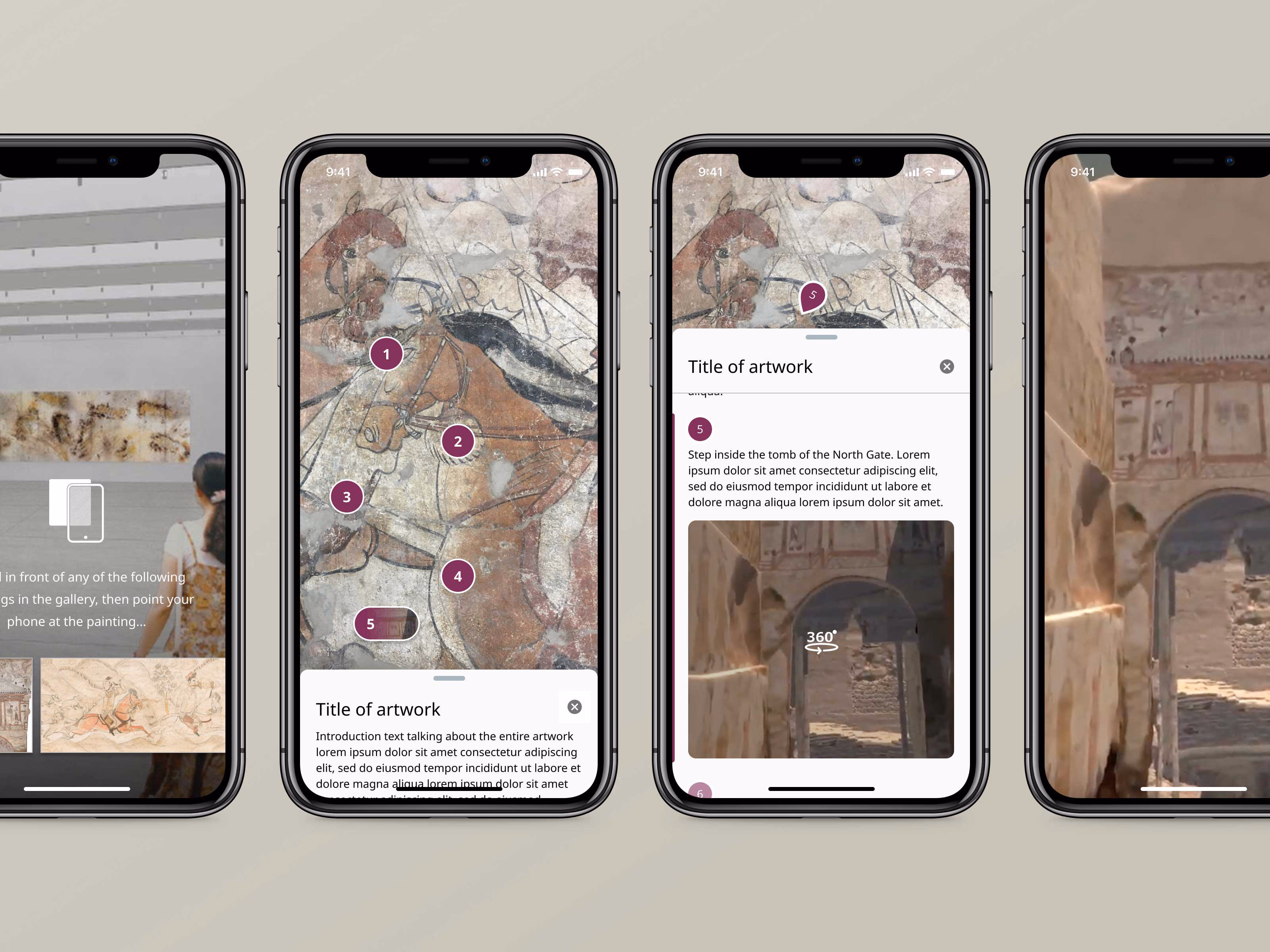 Annotation markers, detail sheets, and 360° artefact views