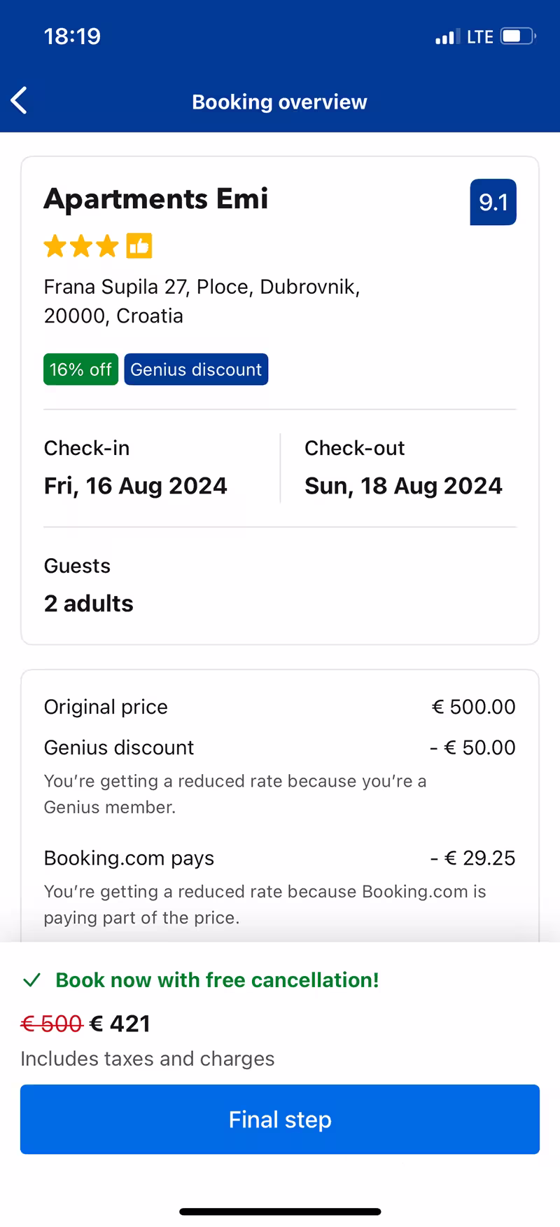 Booking.com booking overview