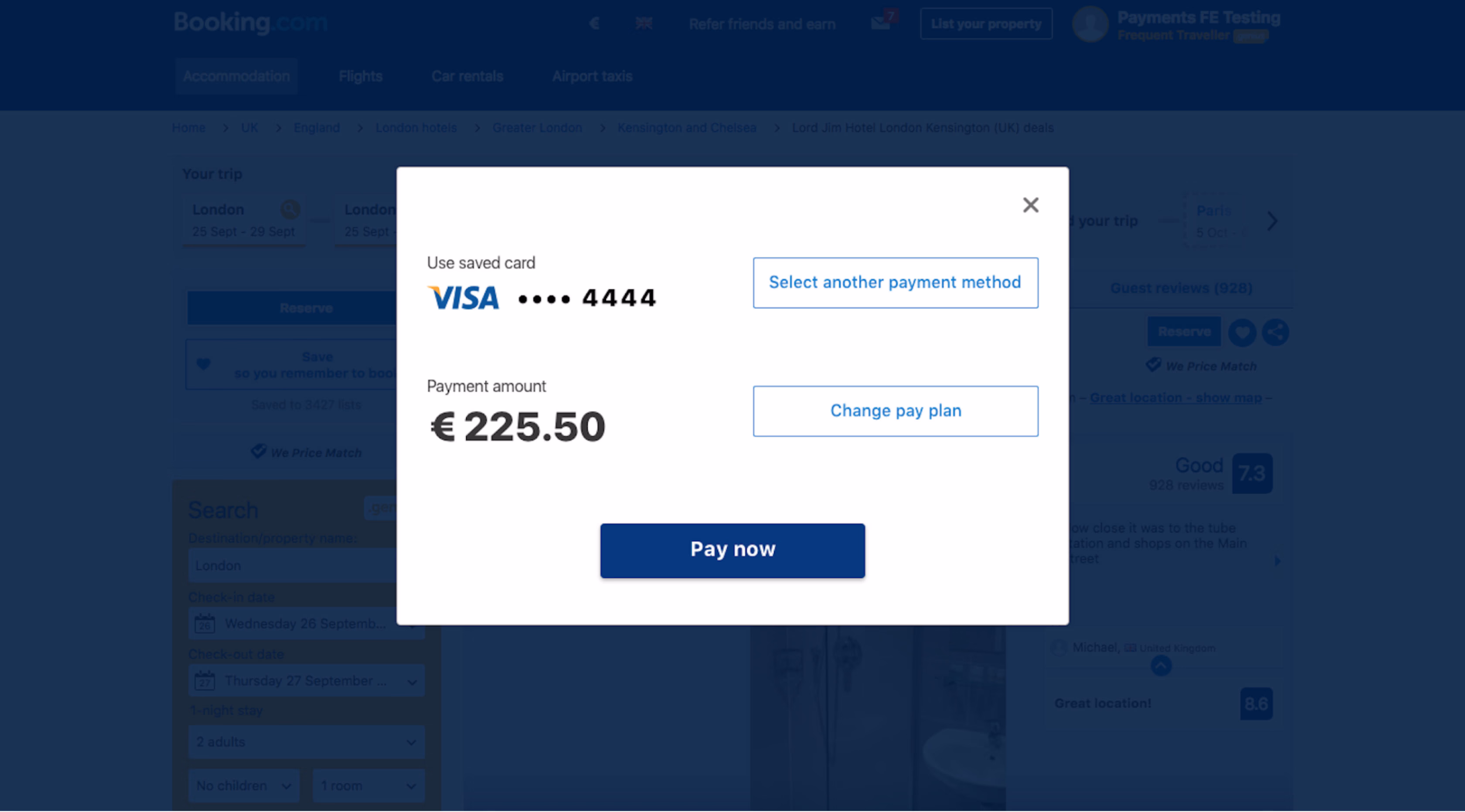 Payment modal — one of several solutions explored during the redesign