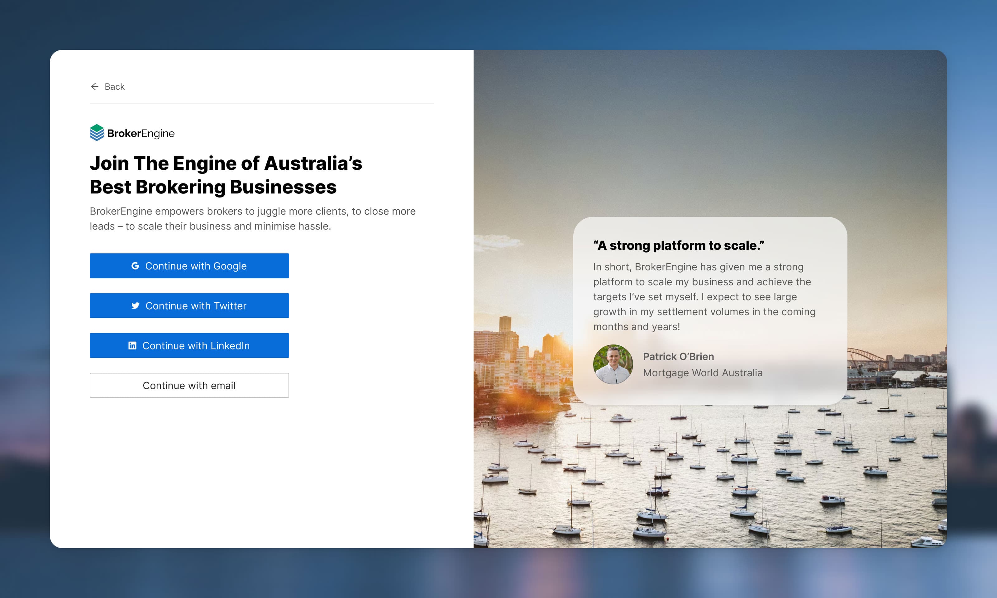 Onboarding flow for new brokers