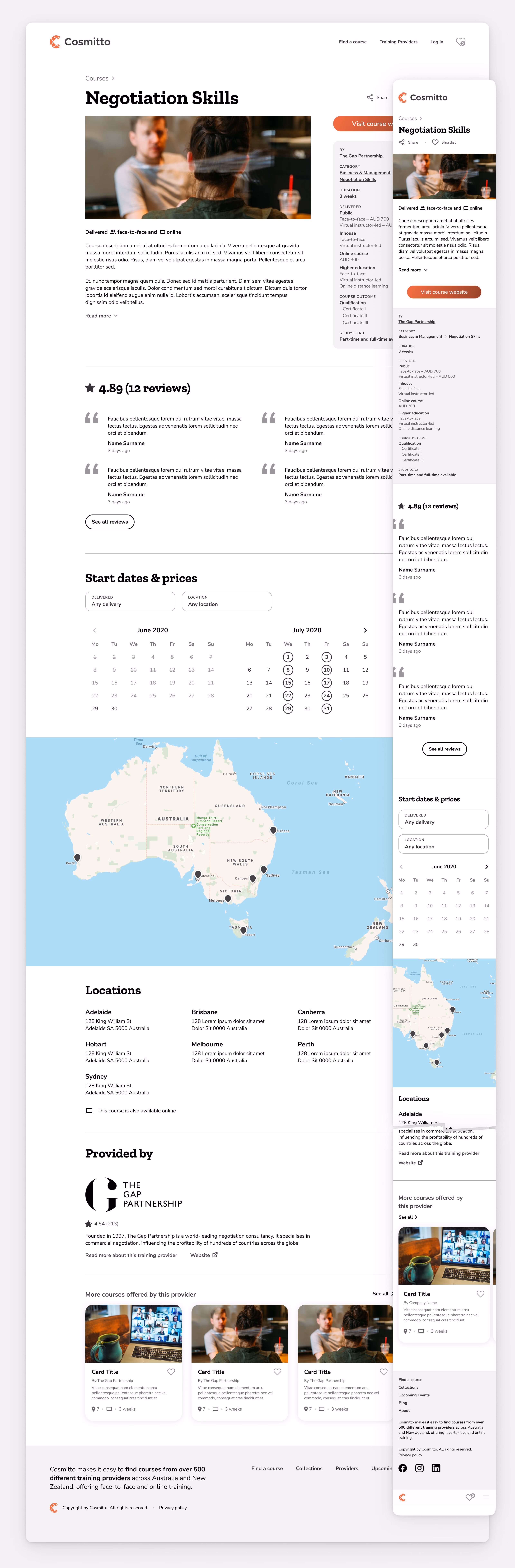 Course detail page — evaluate a course and connect with the provider